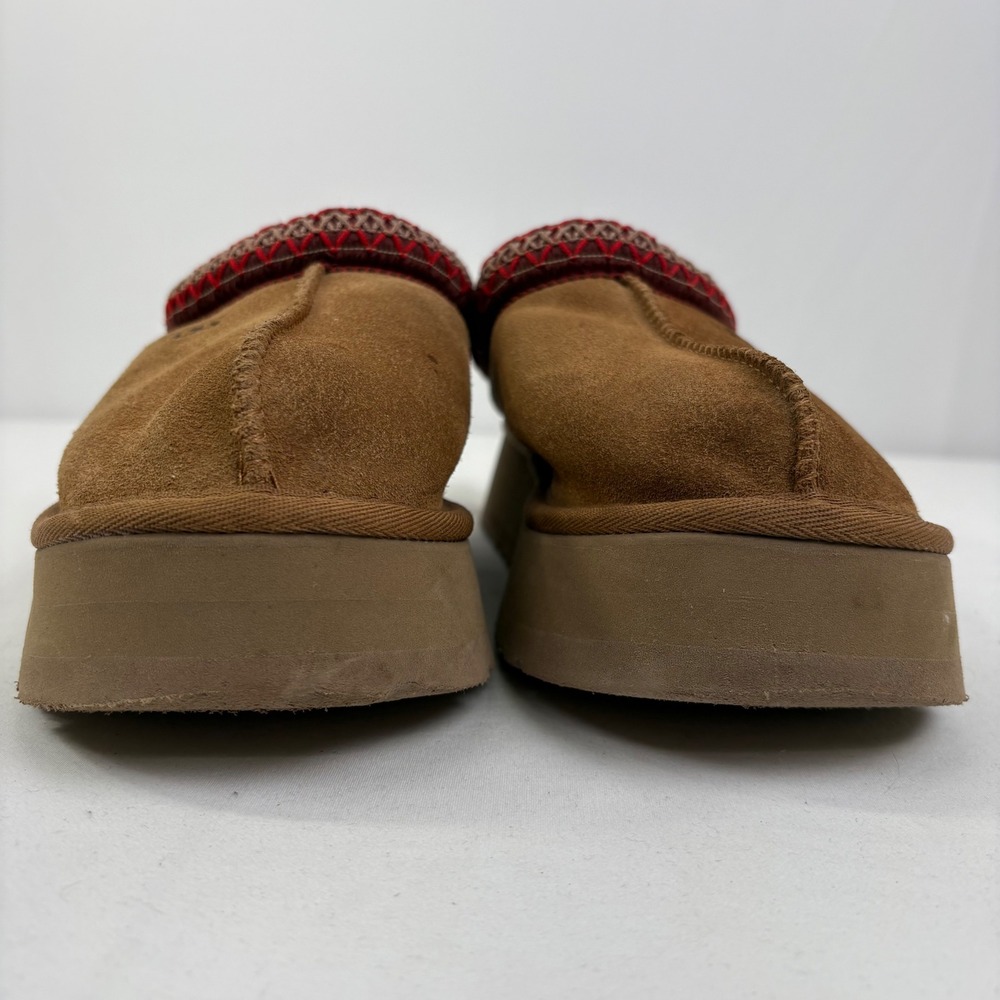 UGG Women's Tazz Suede Platform Slippers Clogs Chestnut Sheepskin Size 6 - Picture 4 of 12